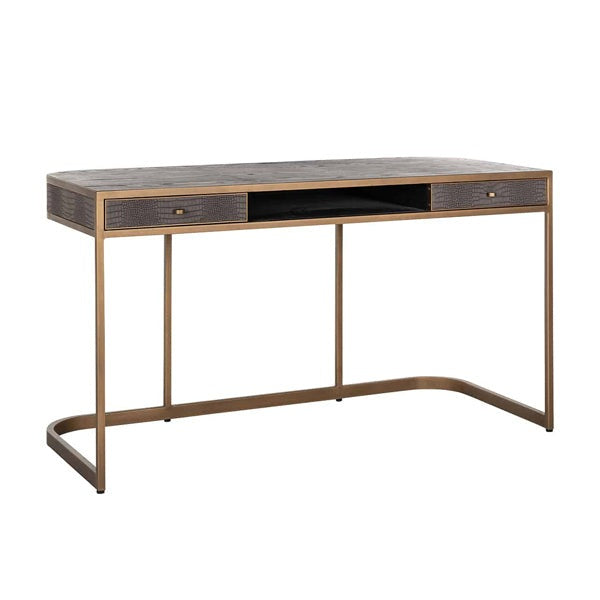 Product photograph of Richmond Classio 2 Drawers Vegan Leather Brushed Gold Desk from Olivia's