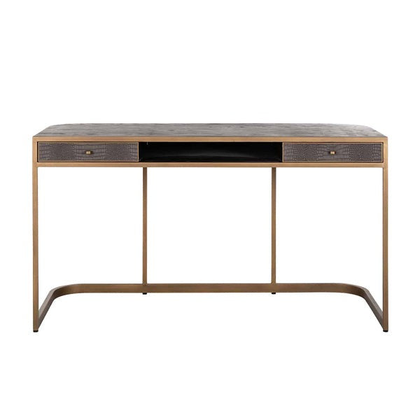 Product photograph of Richmond Classio 2 Drawers Vegan Leather Brushed Gold Desk from Olivia's.