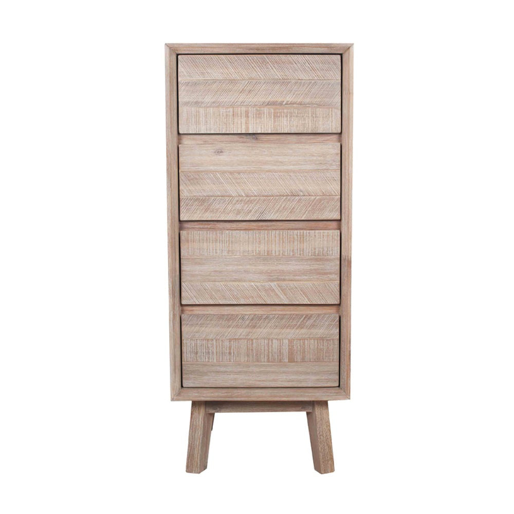 Product photograph of Olivia S Melville Acacia Wood 4 Drawer Tall Boy In Sand Wash from Olivia's