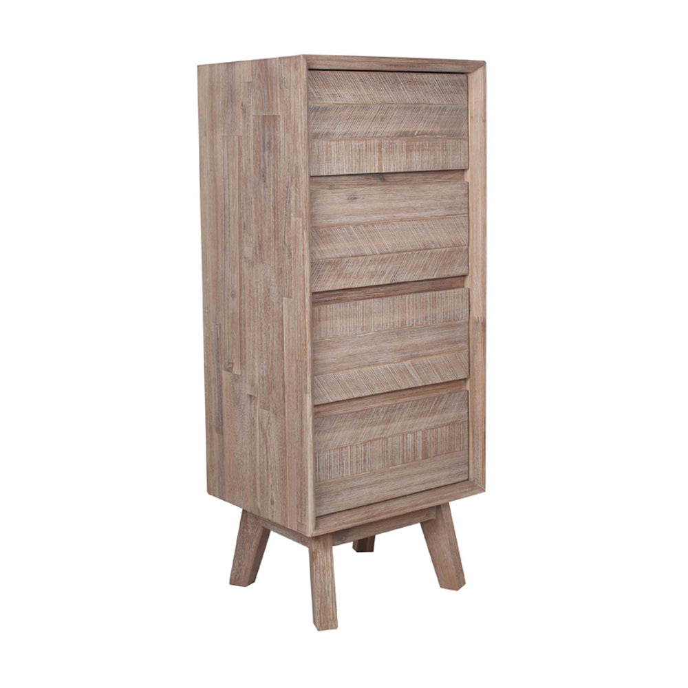 Product photograph of Olivia S Melville Acacia Wood 4 Drawer Tall Boy In Sand Wash from Olivia's.