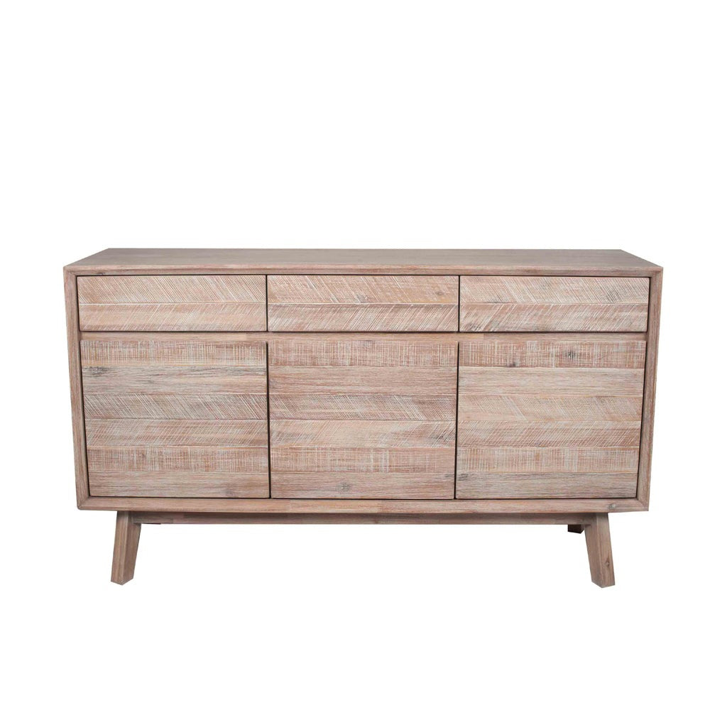 Product photograph of Olivia S Melville Acacia Wood 3 Drawer 3 Door Sideboard In Sand Wash from Olivia's