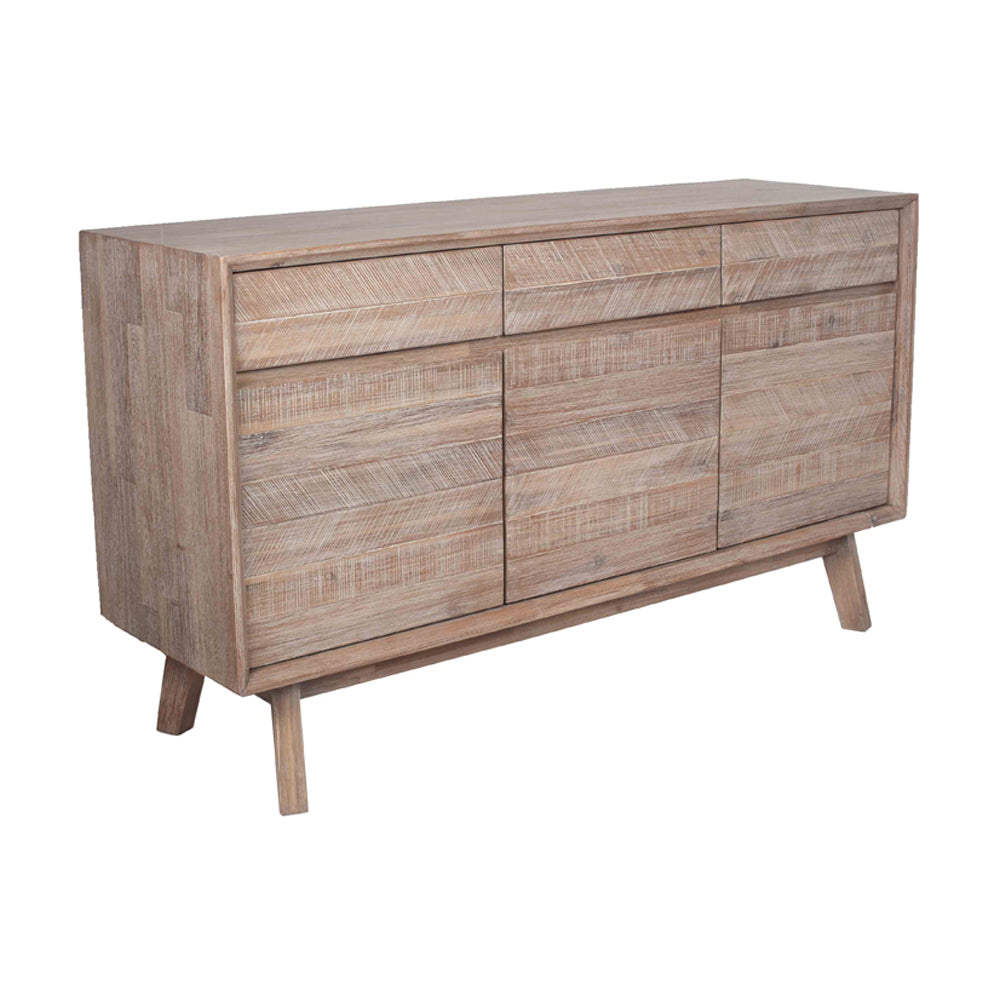 Product photograph of Olivia S Melville Acacia Wood 3 Drawer 3 Door Sideboard In Sand Wash from Olivia's.