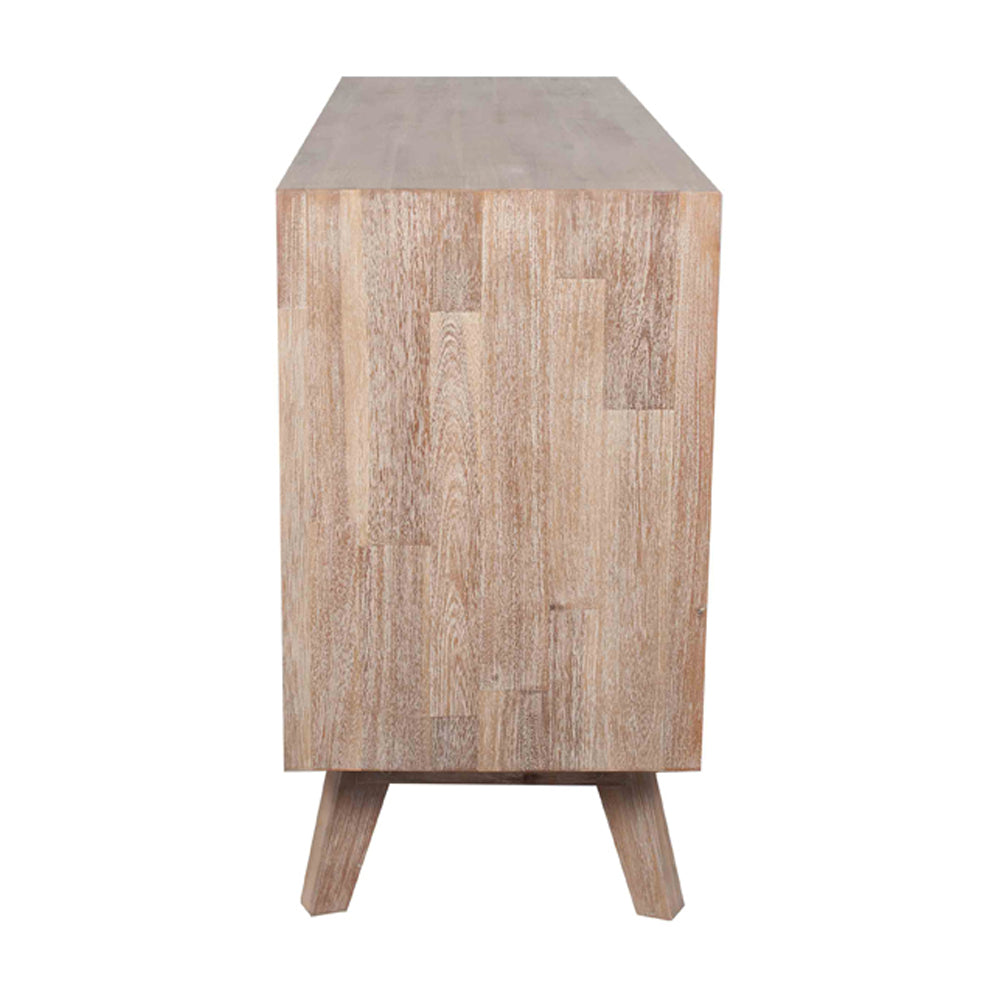 Product photograph of Olivia S Melville Acacia Wood 3 Drawer 3 Door Sideboard In Sand Wash from Olivia's.