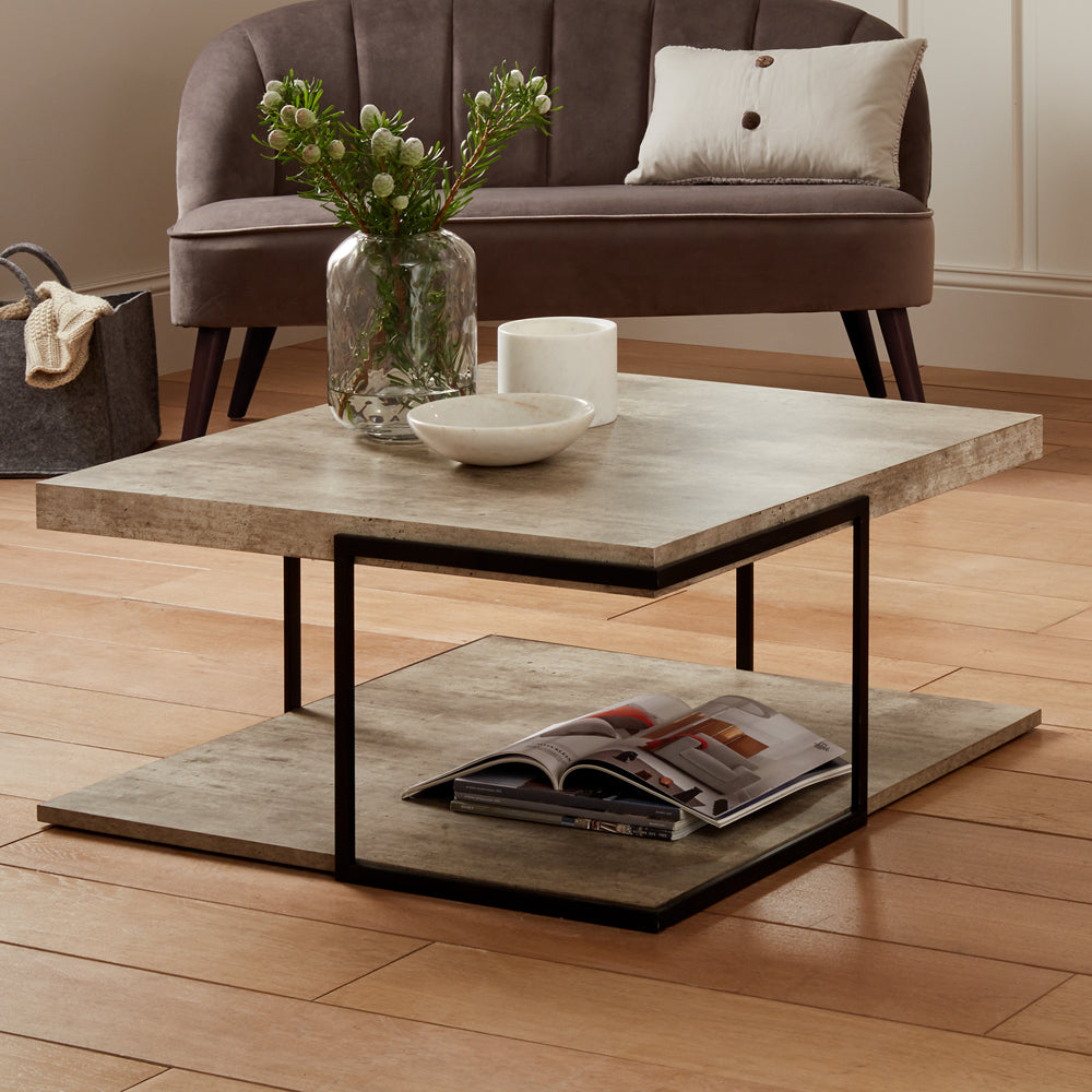 Product photograph of Olivia S Chichi Concrete Effect And Black Iron Coffee Table from Olivia's.