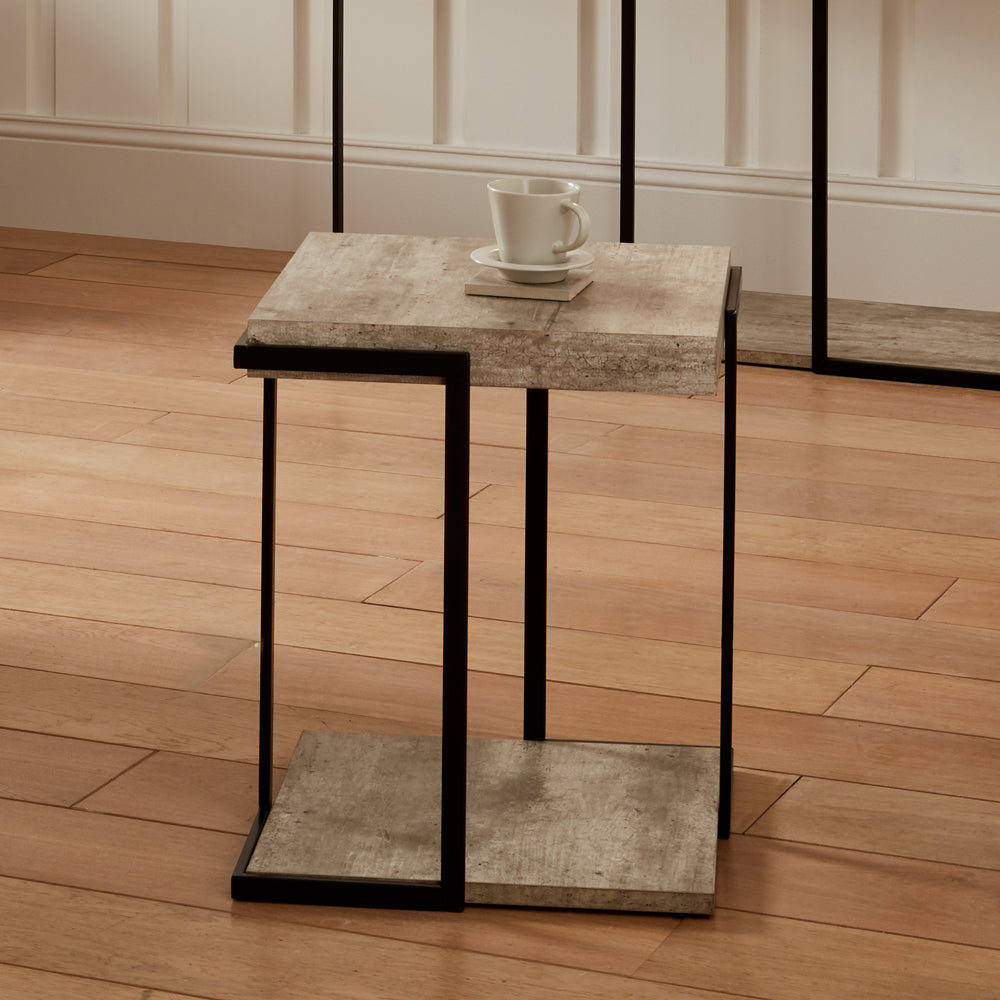 Product photograph of Olivia S Chichi Concrete Effect And Black Iron Side Table from Olivia's.