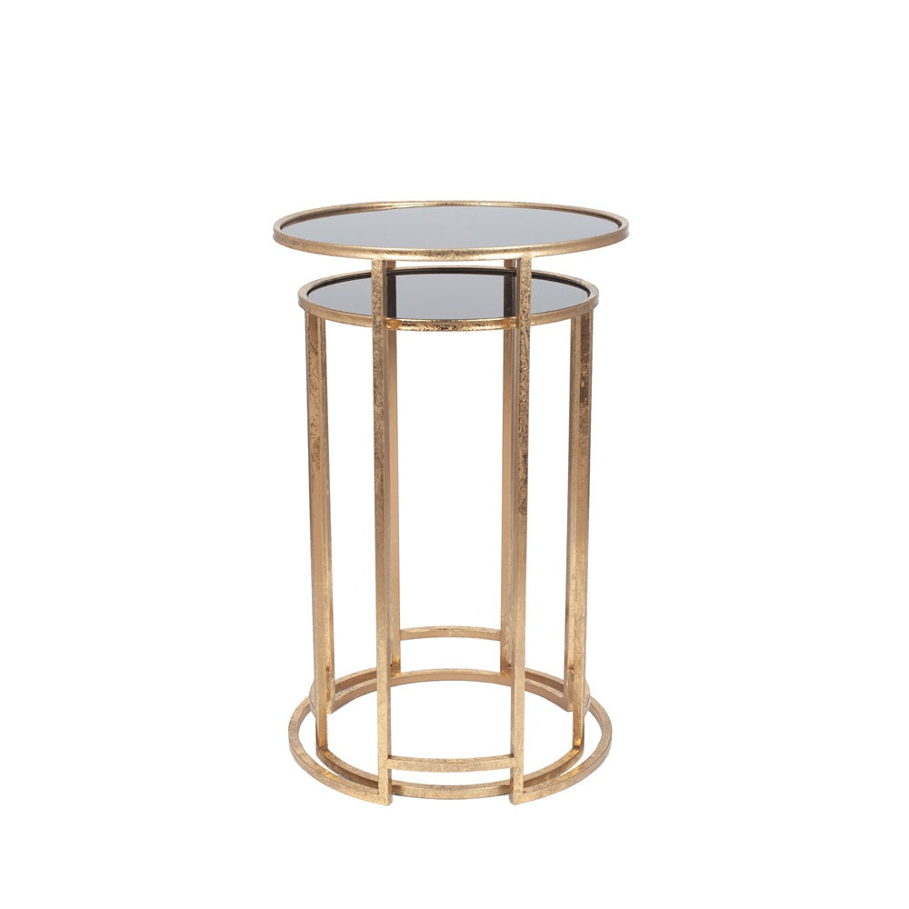 Product photograph of Olivia S Portia Set Of 2 Glass Round Tables In Antiuqe Gold Black from Olivia's