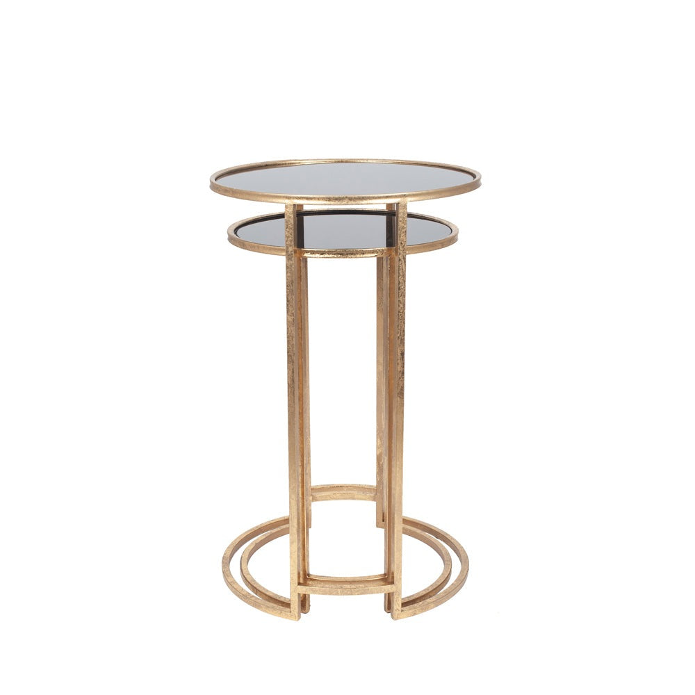Product photograph of Olivia S Portia Set Of 2 Glass Round Tables In Antiuqe Gold Black from Olivia's.
