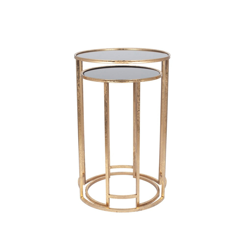 Product photograph of Olivia S Portia Set Of 2 Glass Round Tables In Antiuqe Gold Black from Olivia's.