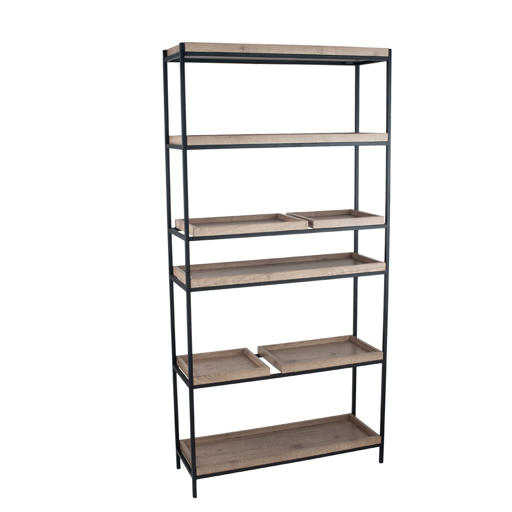 Product photograph of Olivia S Candice Natural Wood Veneer Black Metal 5 Shelf Unit from Olivia's