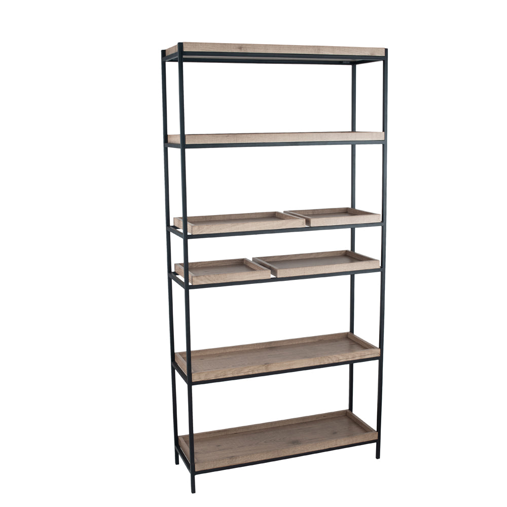 Product photograph of Olivia S Candice Natural Wood Veneer Black Metal 5 Shelf Unit from Olivia's.