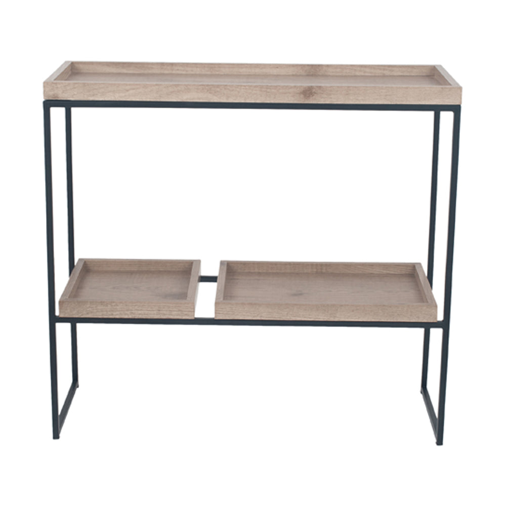 Product photograph of Olivia S Candice Natural Wood Veneer And Black Metal 2 Shelf Unit from Olivia's