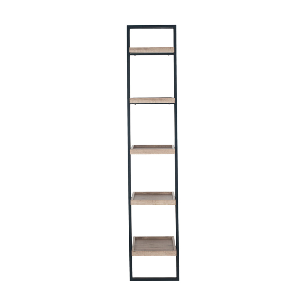 Product photograph of Olivia S Candice Natural Wood Veneer And Black Metal 5 Shelf Ladder Unit from Olivia's