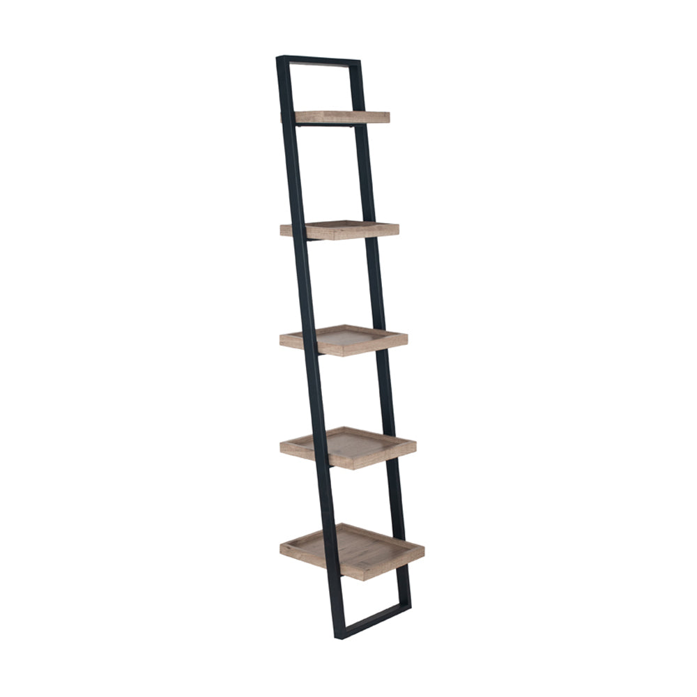 Product photograph of Olivia S Candice Natural Wood Veneer And Black Metal 5 Shelf Ladder Unit from Olivia's.