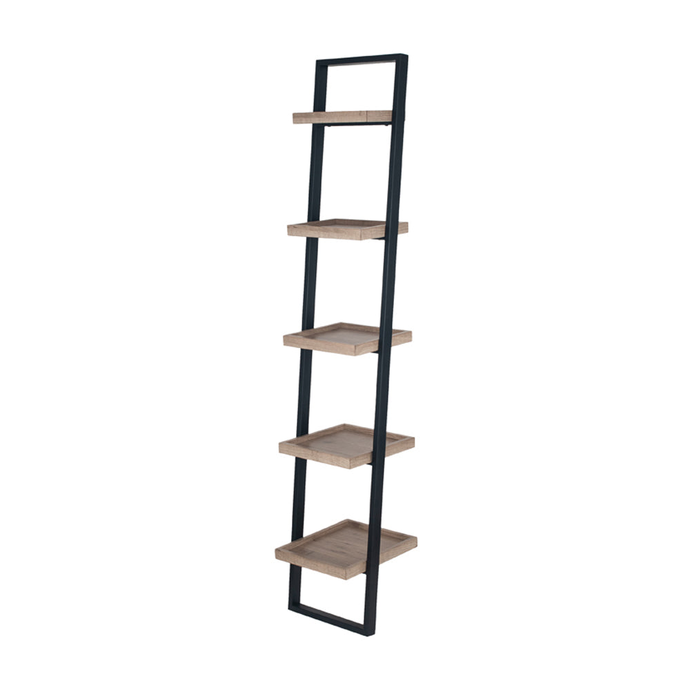 Product photograph of Olivia S Candice Natural Wood Veneer And Black Metal 5 Shelf Ladder Unit from Olivia's.