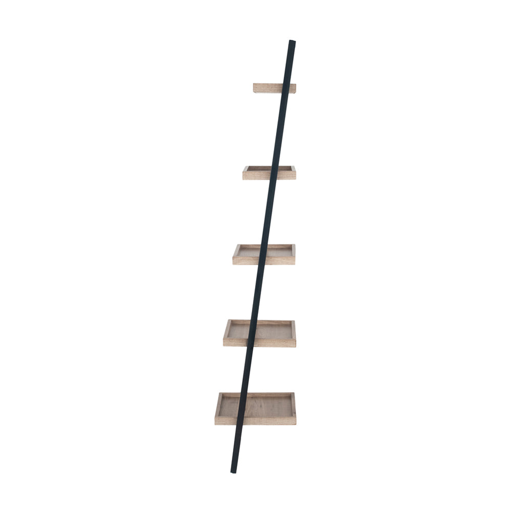 Product photograph of Olivia S Candice Natural Wood Veneer And Black Metal 5 Shelf Ladder Unit from Olivia's.