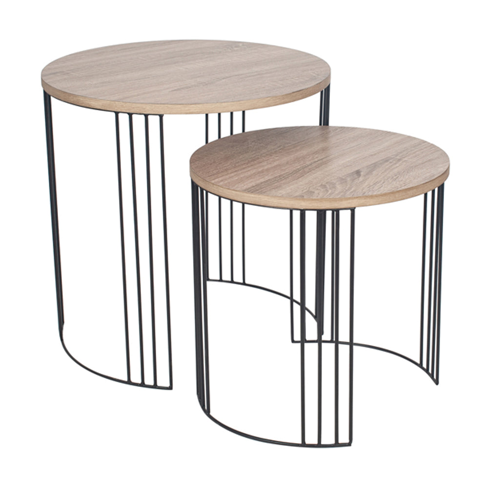 Product photograph of Olivia S Amelia Set Of 2 Dark Wood Black Metal Round Side Table from Olivia's.