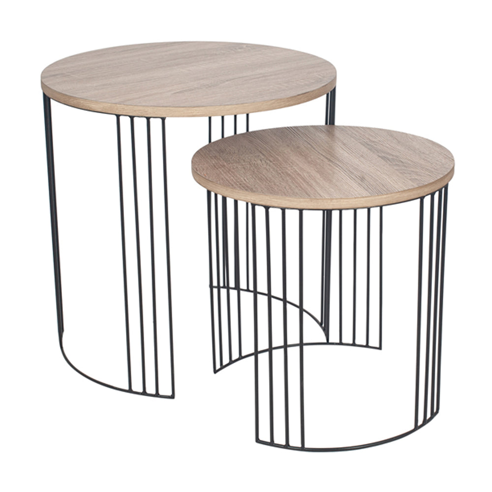 Product photograph of Olivia S Amelia Set Of 2 Dark Wood Black Metal Round Side Table from Olivia's.