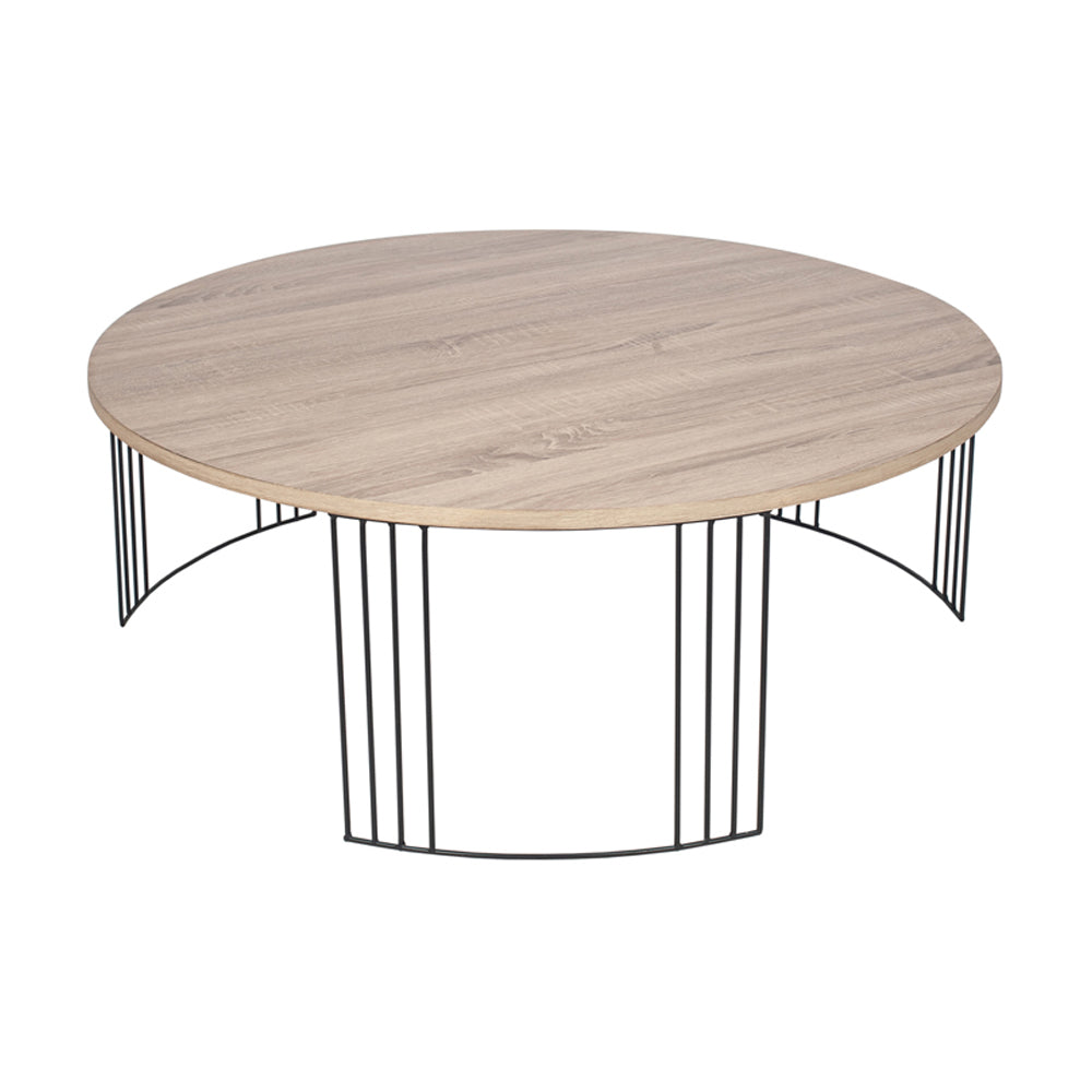 Olivias Archie Drak Wood And Black Metal Round Coffee Table