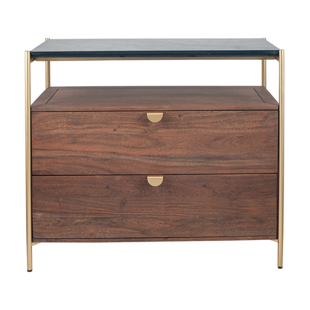 Product photograph of Olivias Oslo 2 Drawer Unit In Acacia Wood And Black Marble from Olivia's