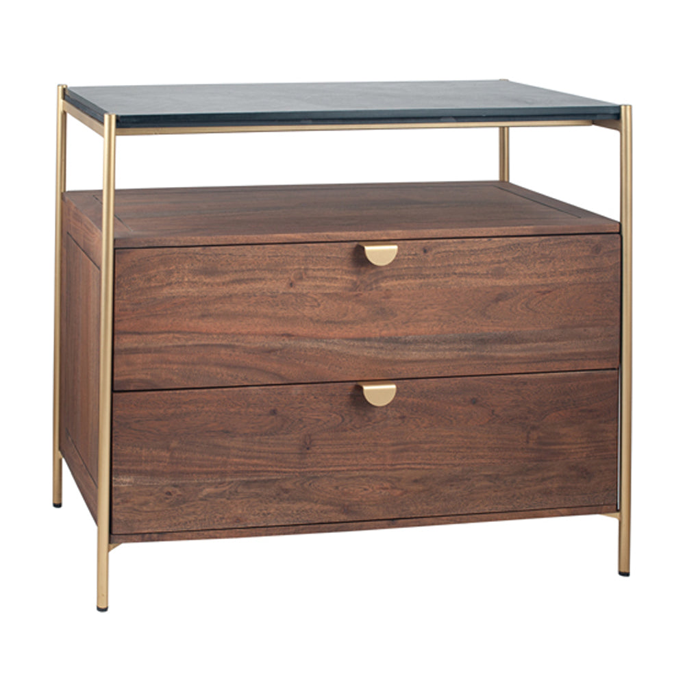 Product photograph of Olivias Oslo 2 Drawer Unit In Acacia Wood And Black Marble from Olivia's.