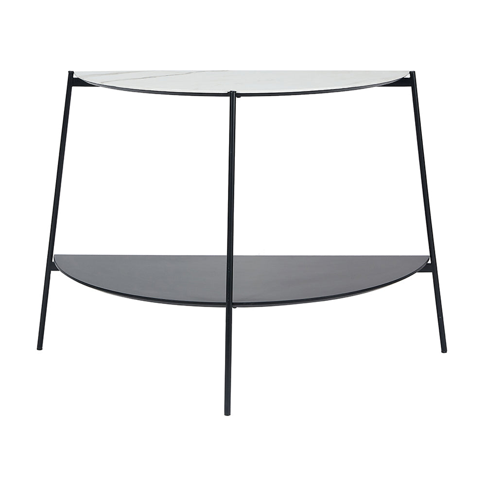 Product photograph of Olivia S Shayla Marble Veneer Metal Console Table In Monochrome from Olivia's