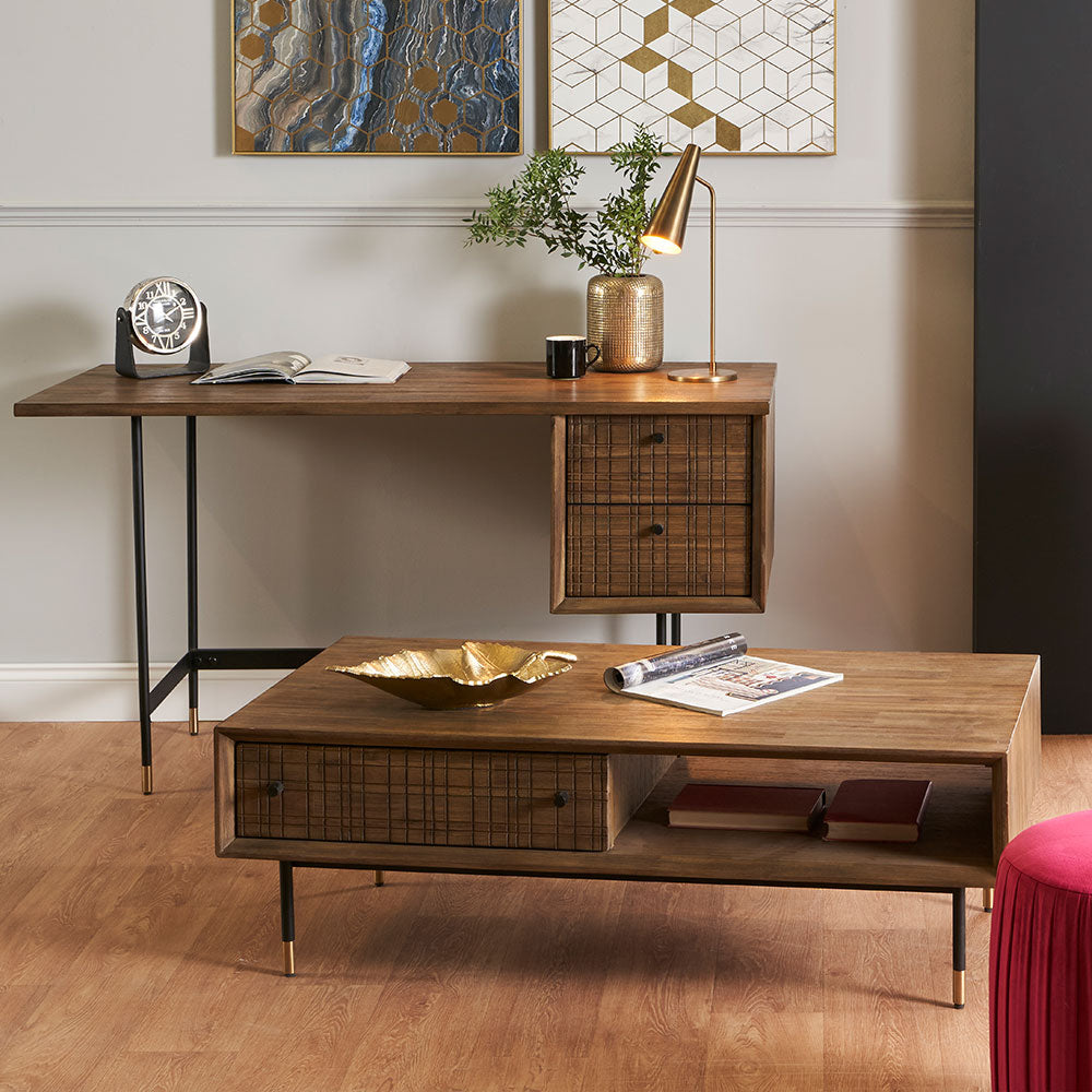 Product photograph of Olivia S Ava 2 Drawer Coffee Table In Acacia Wood from Olivia's.