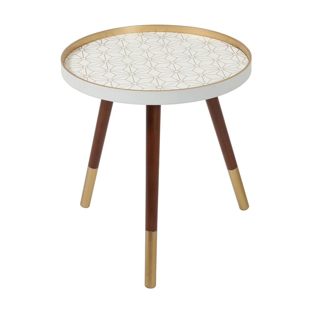 Product photograph of Olivia S Taylor White And Gold Floral Design Table from Olivia's