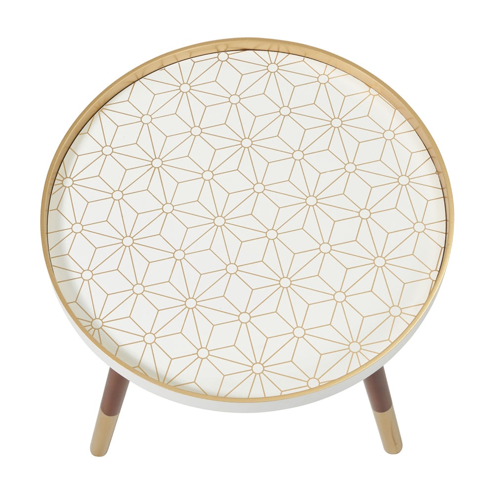 Product photograph of Olivia S Taylor White And Gold Floral Design Table from Olivia's.