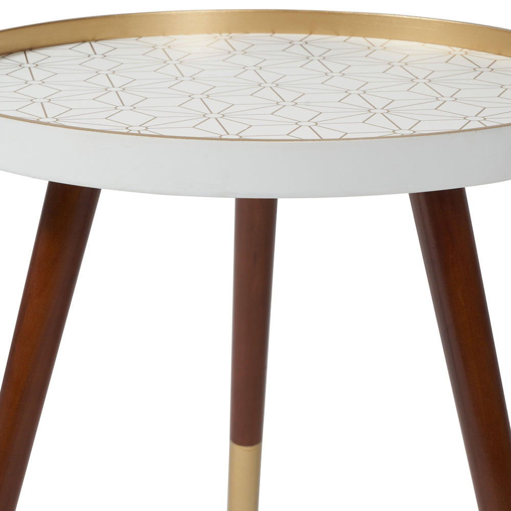 Product photograph of Olivia S Taylor White And Gold Floral Design Table from Olivia's.