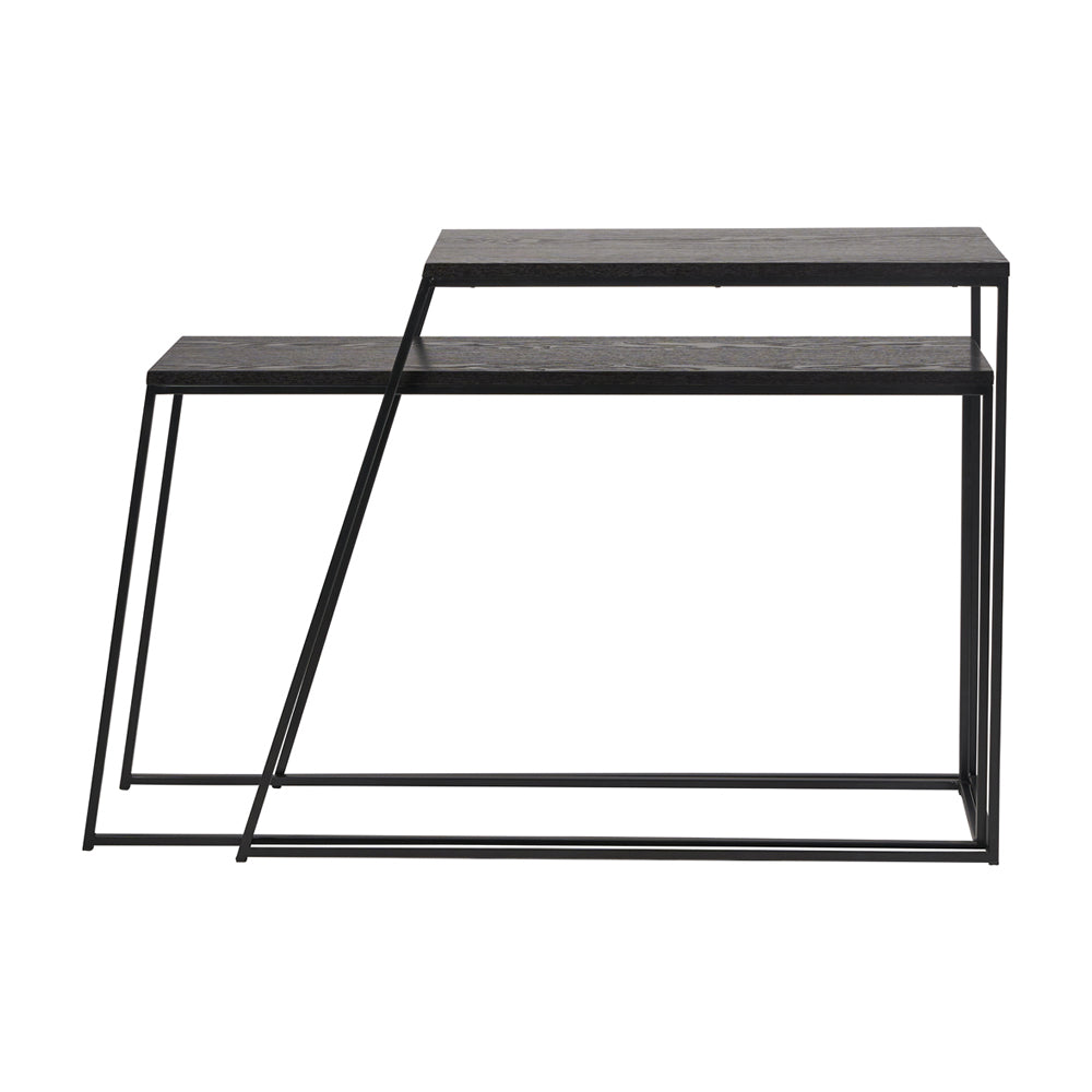 Product photograph of Olivia S Mason Set Of 2 Veneer Metal Console Tables In Black from Olivia's