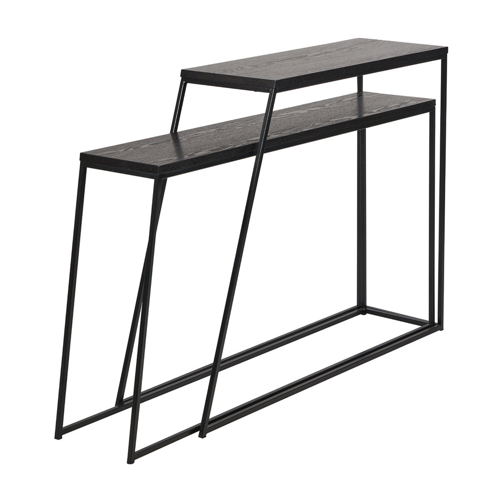 Product photograph of Olivia S Mason Set Of 2 Veneer Metal Console Tables In Black from Olivia's.