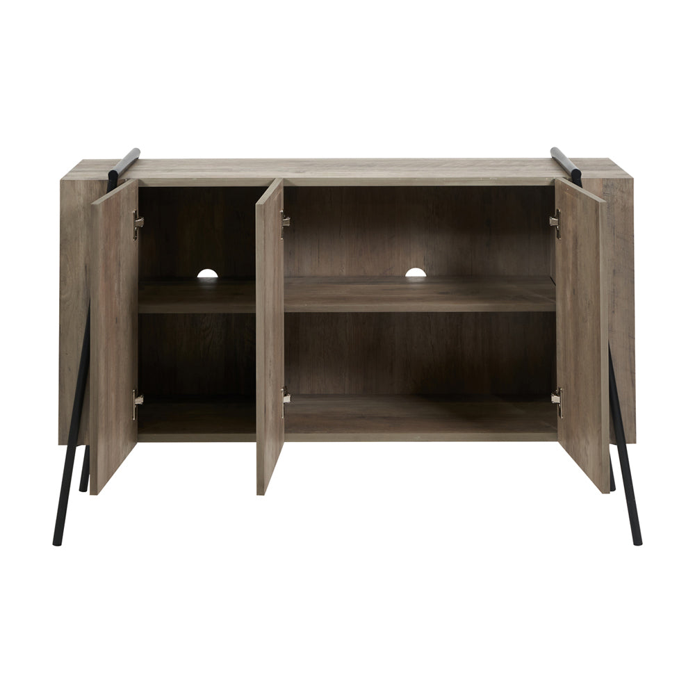 Product photograph of Olivia S Maya Light Brown Wood Veneer And Black Metal 3 Door Sideboard from Olivia's.