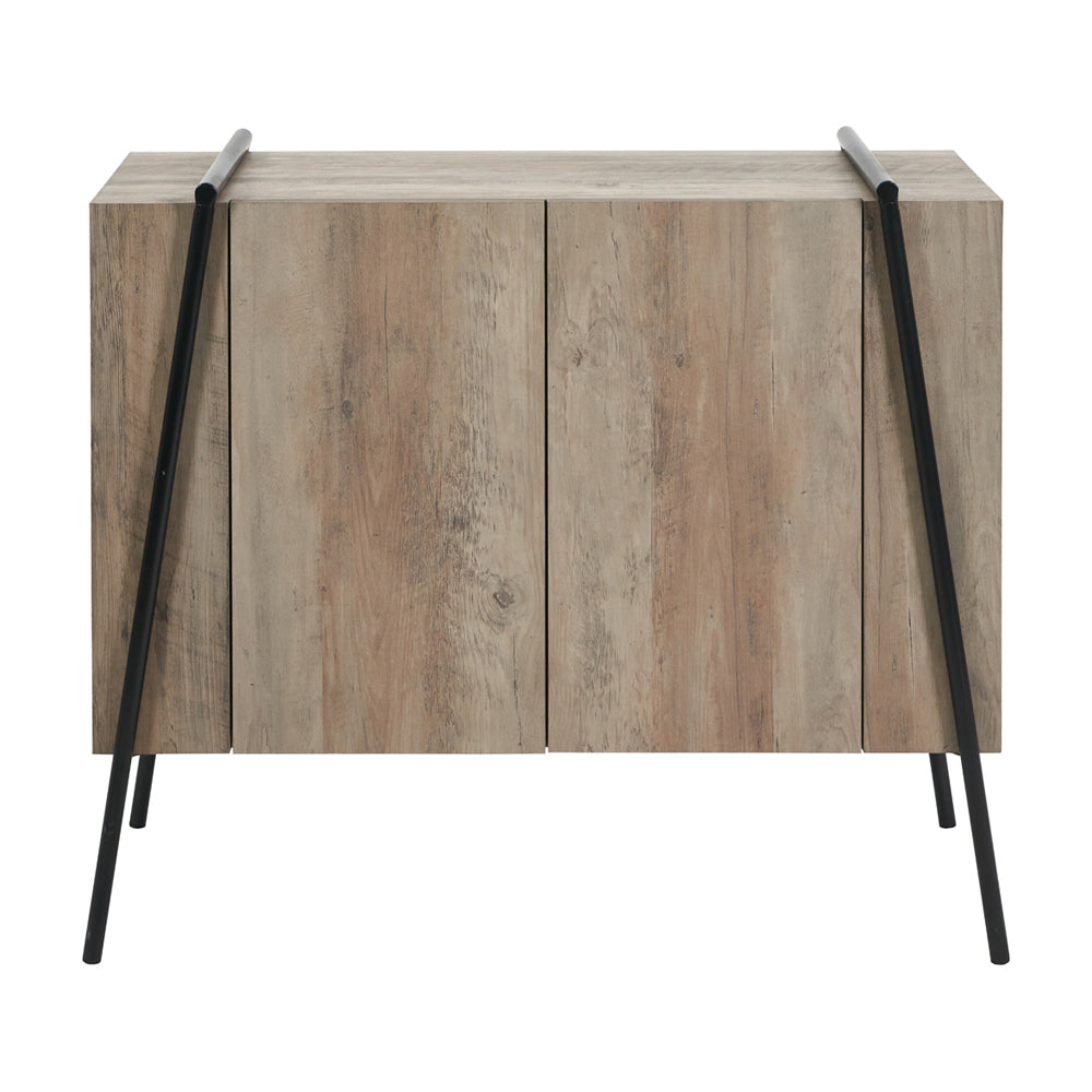 Olivias Maya Light Brown Wood Veneer And Black Metal 2 Door Sideboard