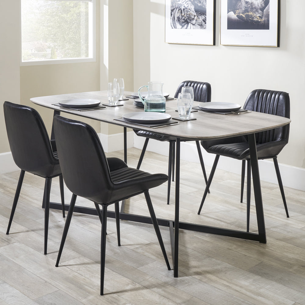 Product photograph of Olivia S Cassie Oak Veneer And Metal Dining Table In Black Grey from Olivia's.