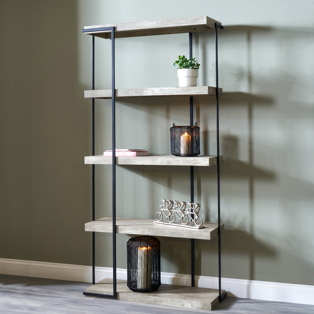 Product photograph of Olivia S Chichi Concrete Effect Wood And Black Iron 5 Shelf Unit from Olivia's.