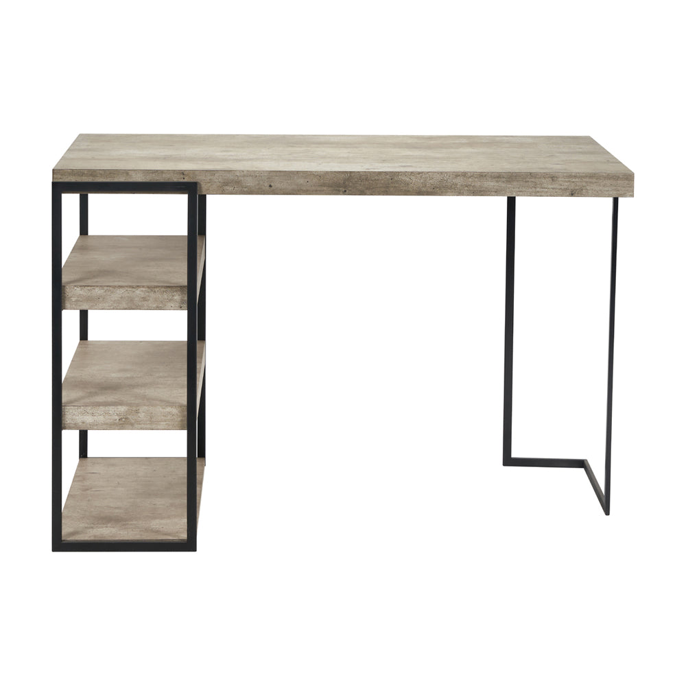 Product photograph of Olivia S Amelie Concrete Effect Wood And Black Iron Desk from Olivia's