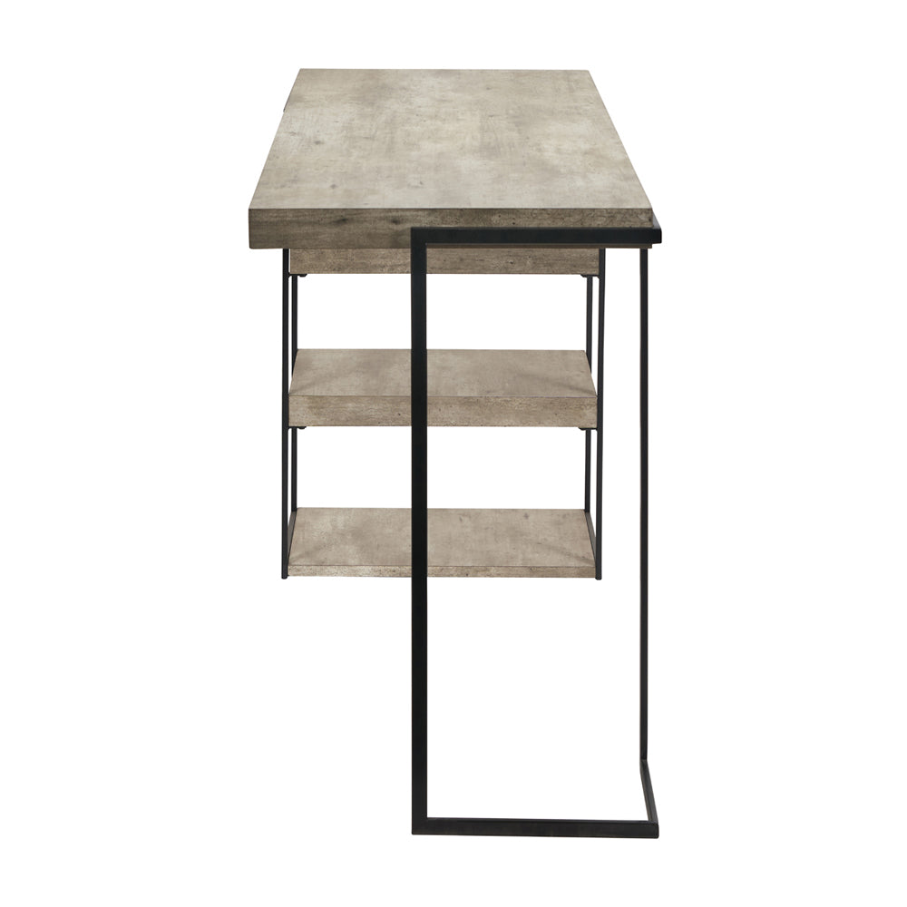 Product photograph of Olivia S Amelie Concrete Effect Wood And Black Iron Desk from Olivia's.