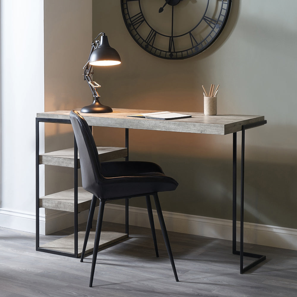 Product photograph of Olivia S Amelie Concrete Effect Wood And Black Iron Desk from Olivia's.