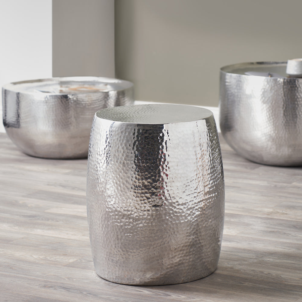 Product photograph of Olivia S Mimi Hammered And Polished Round Stool In Aluminium from Olivia's.