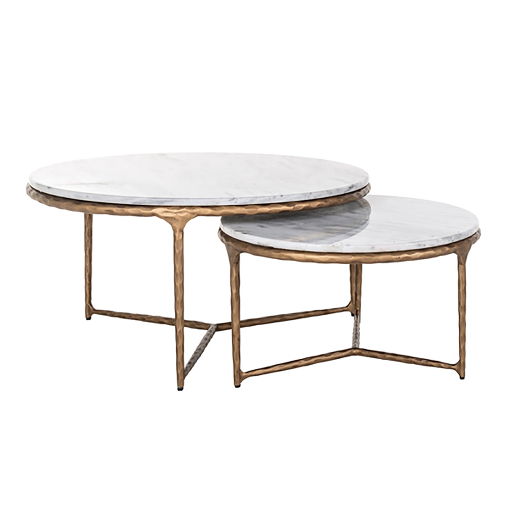 Richmond Steel Smith Brushed Gold Legs And White Marble Top Set Of 2 Coffee Table