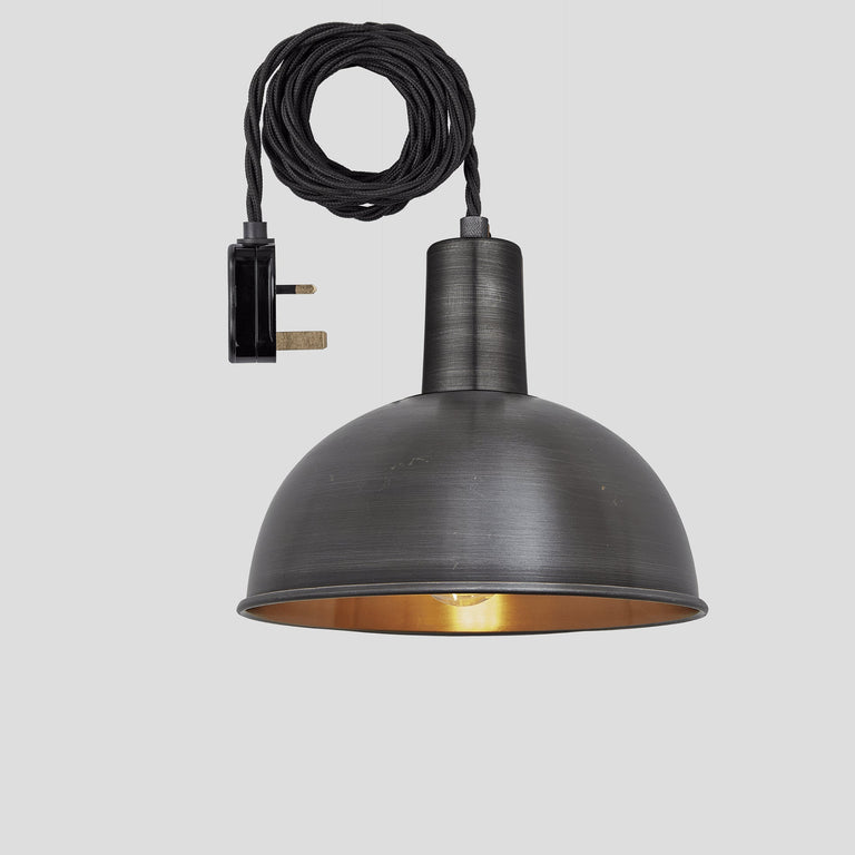Product photograph of Industville Sleek Dome Pewter And Copper Pendant With Plug 8 Inch Copper Holder from Olivia's.