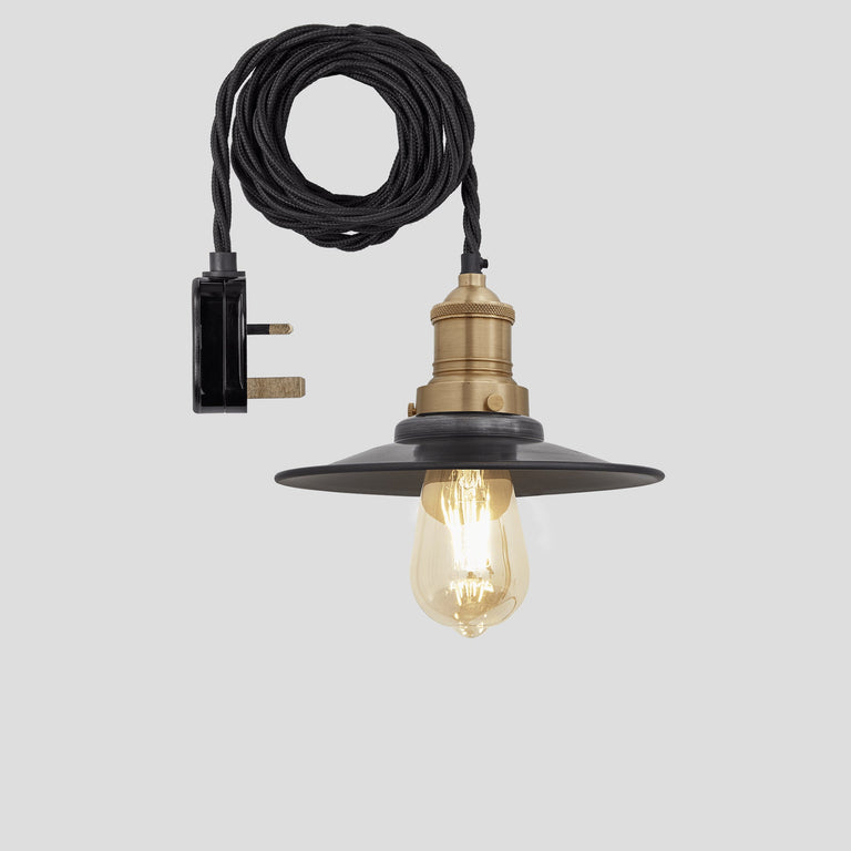 Product photograph of Industville Brooklyn Flat Pewter Pendant With Plug 8 Inch Pewter Holder from Olivia's.