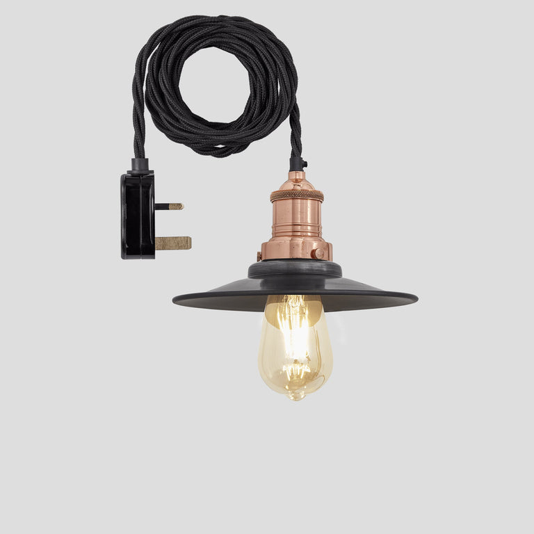 Product photograph of Industville Brooklyn Flat Pewter Pendant With Plug 8 Inch Copper Holder from Olivia's.