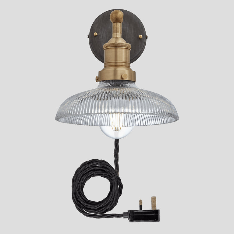 Product photograph of Industville Brooklyn Glass Dome Wall Light With Plug 8 Inch Brass Holder With Plug from Olivia's.