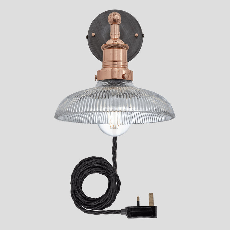 Product photograph of Industville Brooklyn Glass Dome Wall Light With Plug 8 Inch Copper Holder With Plug from Olivia's.
