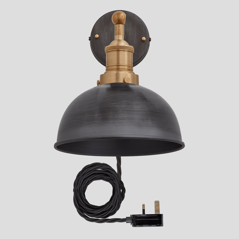 Product photograph of Industville Brooklyn Dome Pewter Wall Light With Plug 8 Inch Copper Holder With Plug from Olivia's.