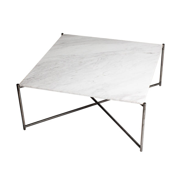 Product photograph of Gillmore Iris White Marble Top Gun Metal Frame Square Coffee Table from Olivia's