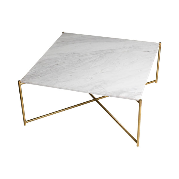 Product photograph of Gillmore Iris White Marble Brass Frame Square Coffee Table from Olivia's