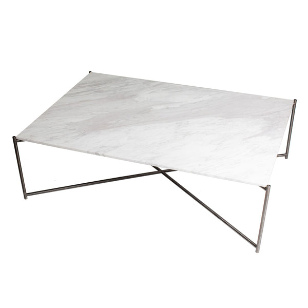 Gillmore Iris White Marble Top Gun Metal Frame Rectangular Coffee Table