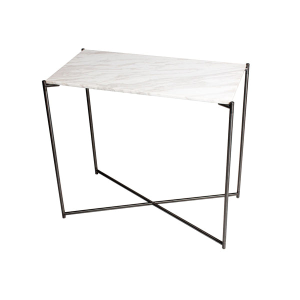 Product photograph of Gillmore Iris White Marble Top Gun Metal Frame Console Table Large from Olivia's